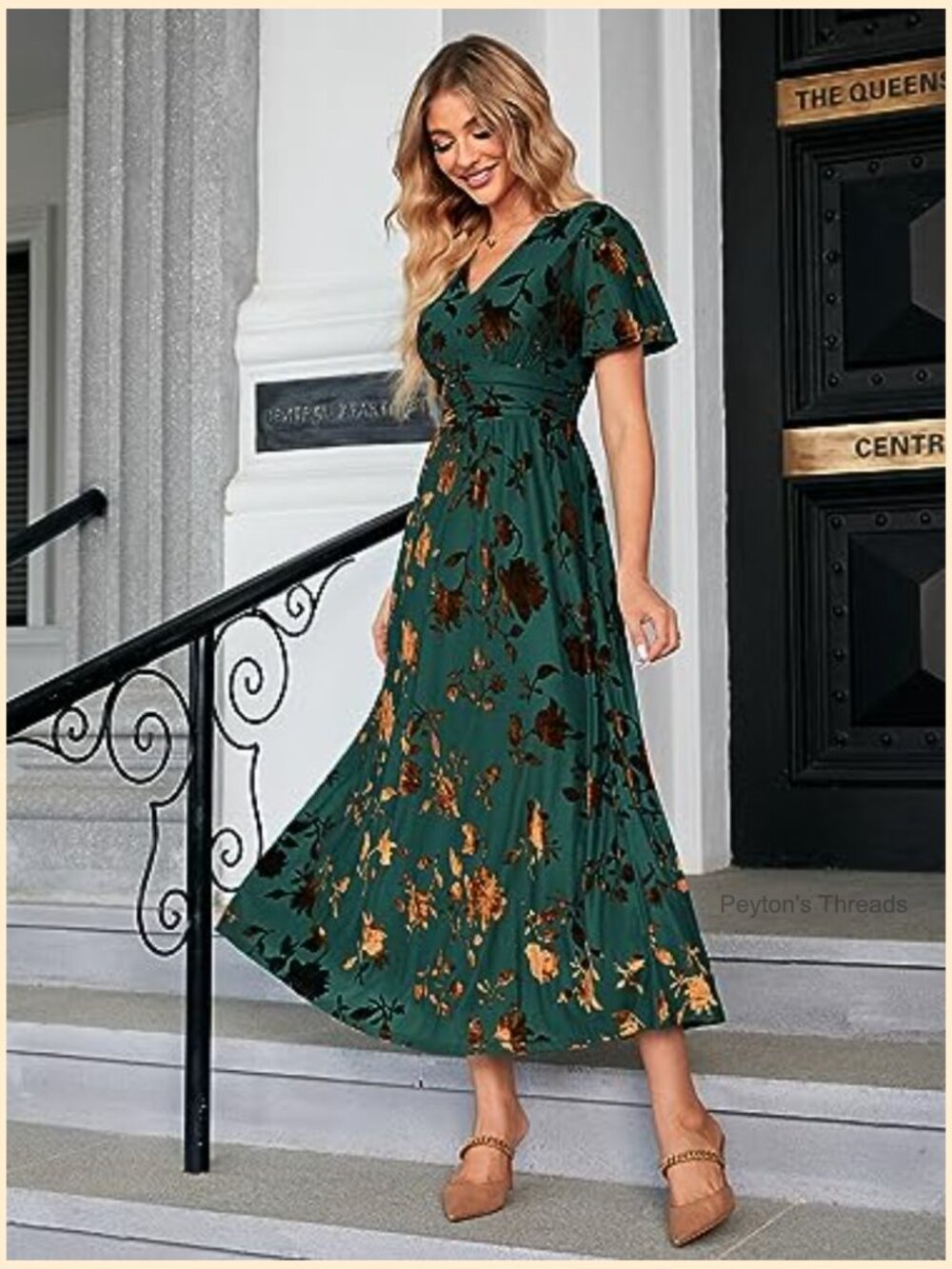 Velvet V Neck Maxi Dress Short Sleeve Empire Waist Formal Wedding Guest - Picture 3 of 6